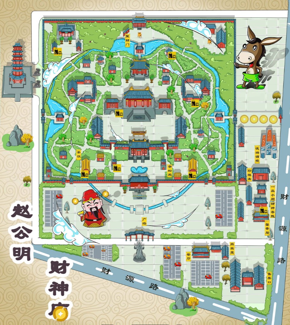 天山寺庙类手绘地图